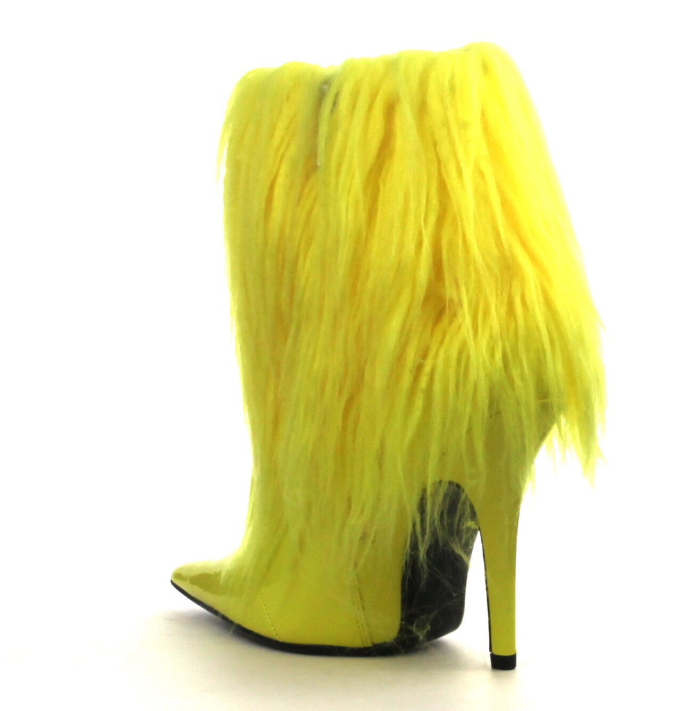 Yellow Short Fur Fringed Ankle Heel Boots – Munroe Shoetique