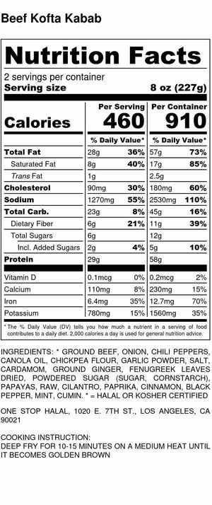 Beef Kofta Kabab Nutrition Facts