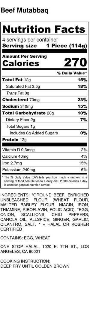 Beef Arabi Paratha Mutabbaq Nutrition Facts