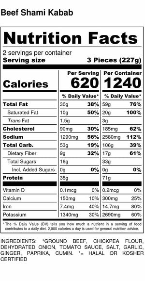 Beef Shami Kabab Nutrition Facts