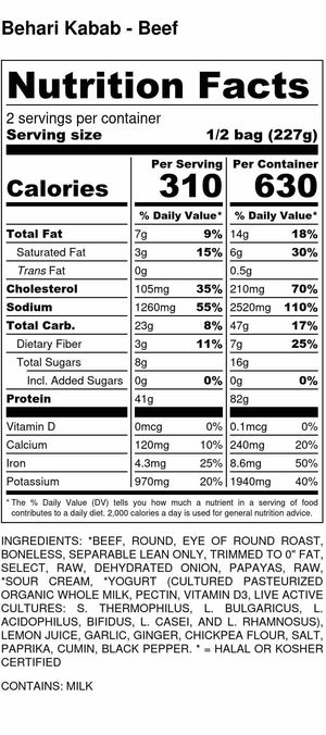 Beef Bihari Kabab Nutrition Facts