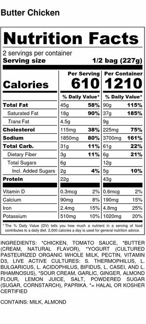 Halal Butter Chicken Nutrition Facts