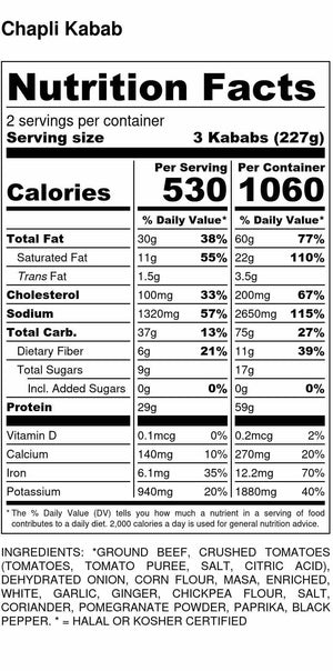 Halal Chapli Kabab Nutrition Facts