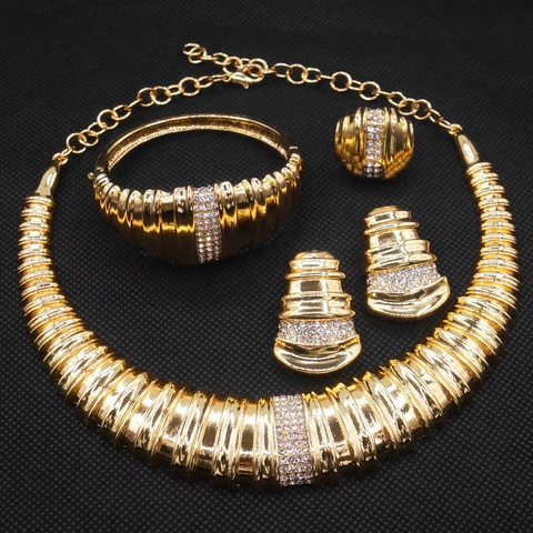 Luxury Gold Color Necklace/Earrings Jewelry Set For Women Girls