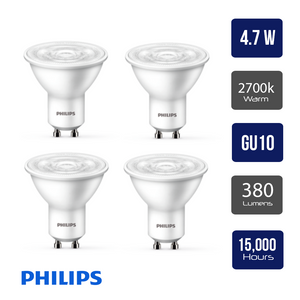 Philips 240v 4.7w LED GU10 36° 2700K - Philips - 4 pack