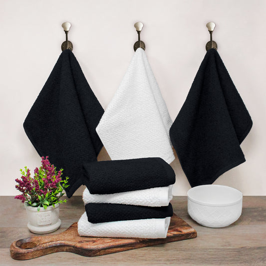 15 x 26 Bleach Safe Square Design Kitchen Towel - 6 Piece Black and White Set. 100% Cotton Made, Super Absorbent & 30% Thicker Than Economy Towel.