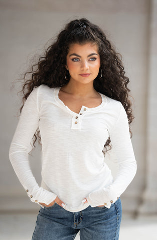 the leah top white basic long sleeved rib top in white