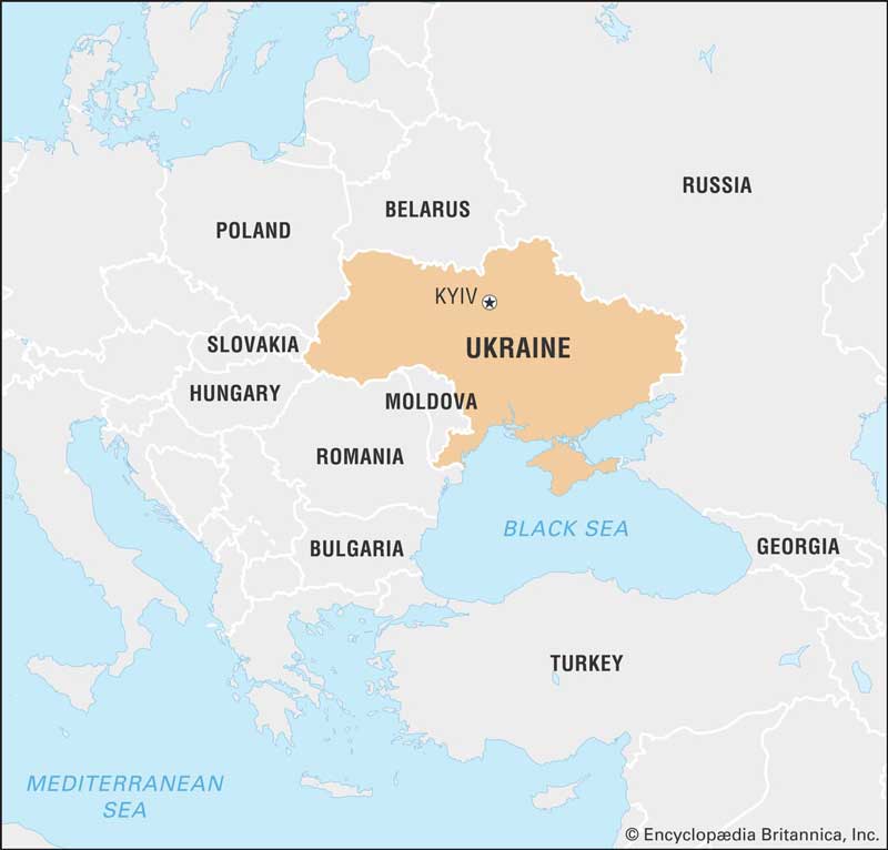 Carte de l'Europe avec l'Ukraine en orange.