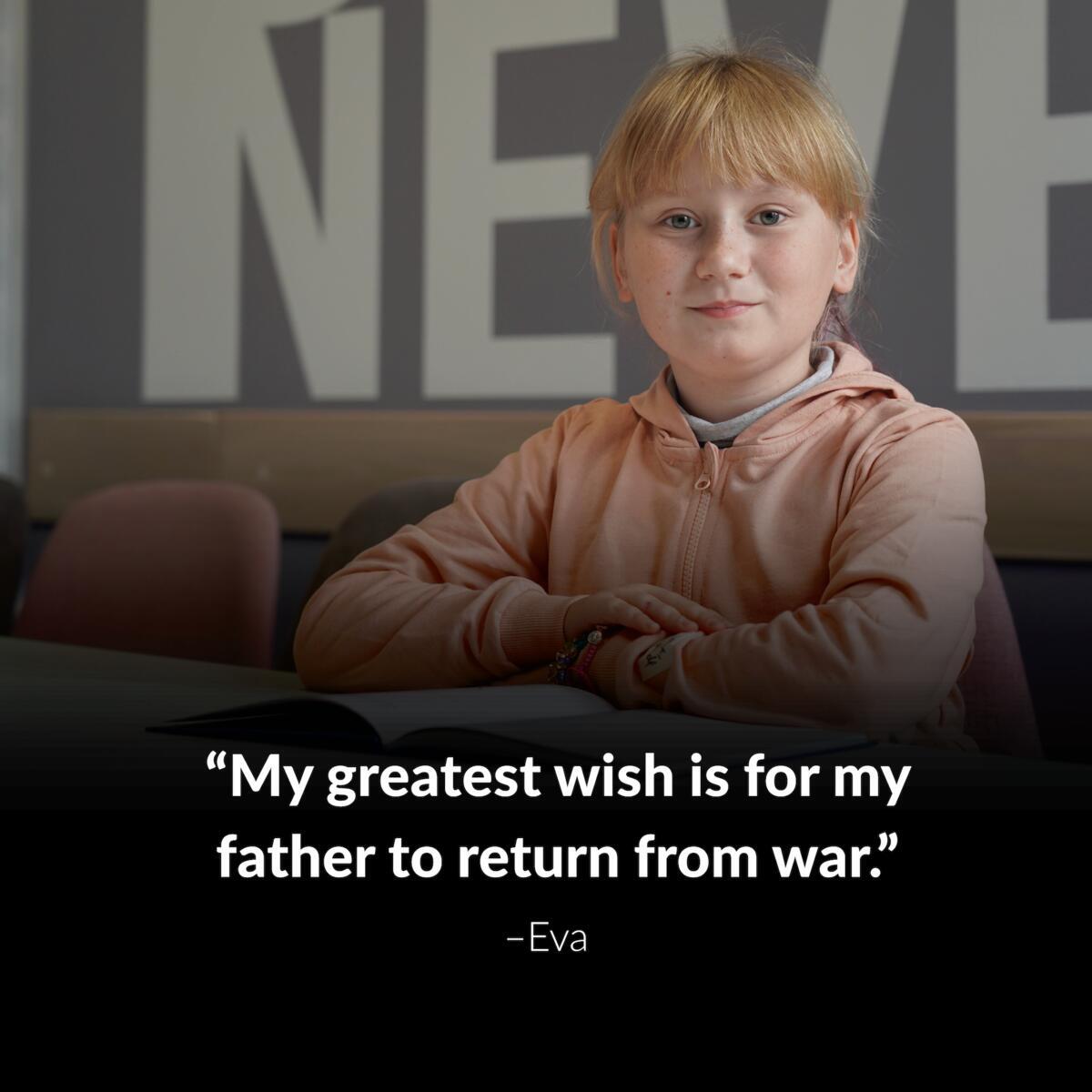 Blonde girl stands in from of camera and share a quote about the war.
