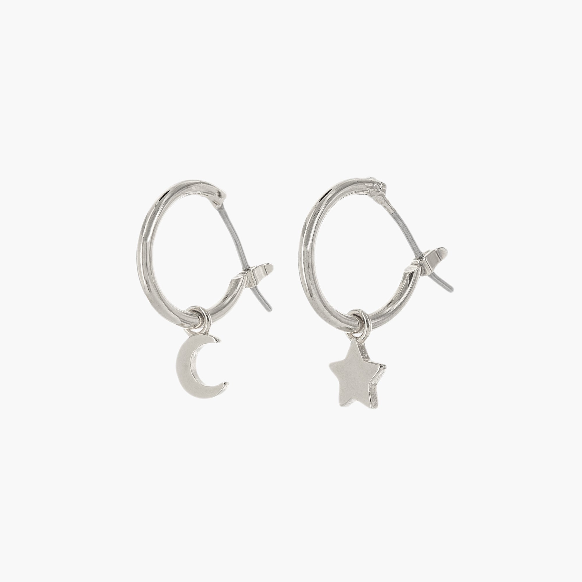 Moon and Star Charm Hoop Earrings