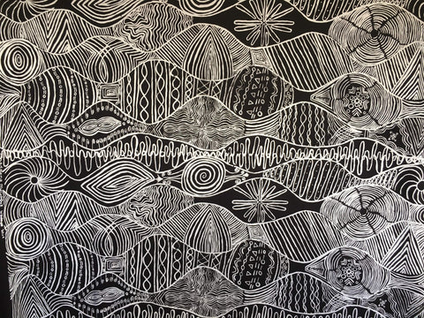 Wadeye Fabric - Contemporary Print by Magdalena Mullumbuk 