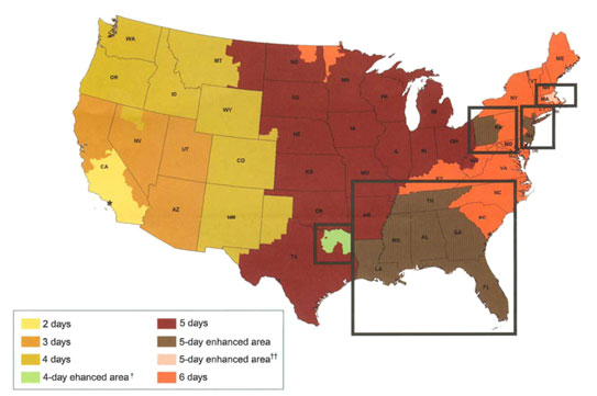 map of shipping delivery times.