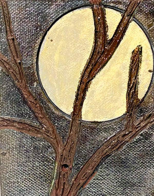 Raku Tree and Moon Tile  3.5 " x 4" metallic etched 6.8 ozs