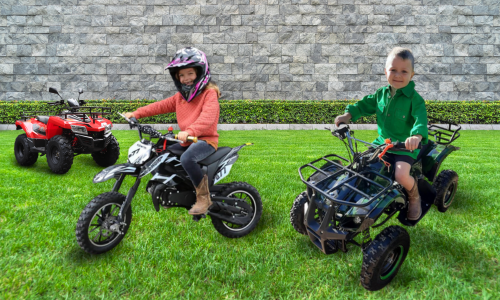 Kids riding petrol-powered ride ons 