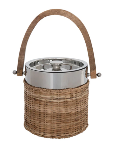 Rattan and Silver Ice Bucket