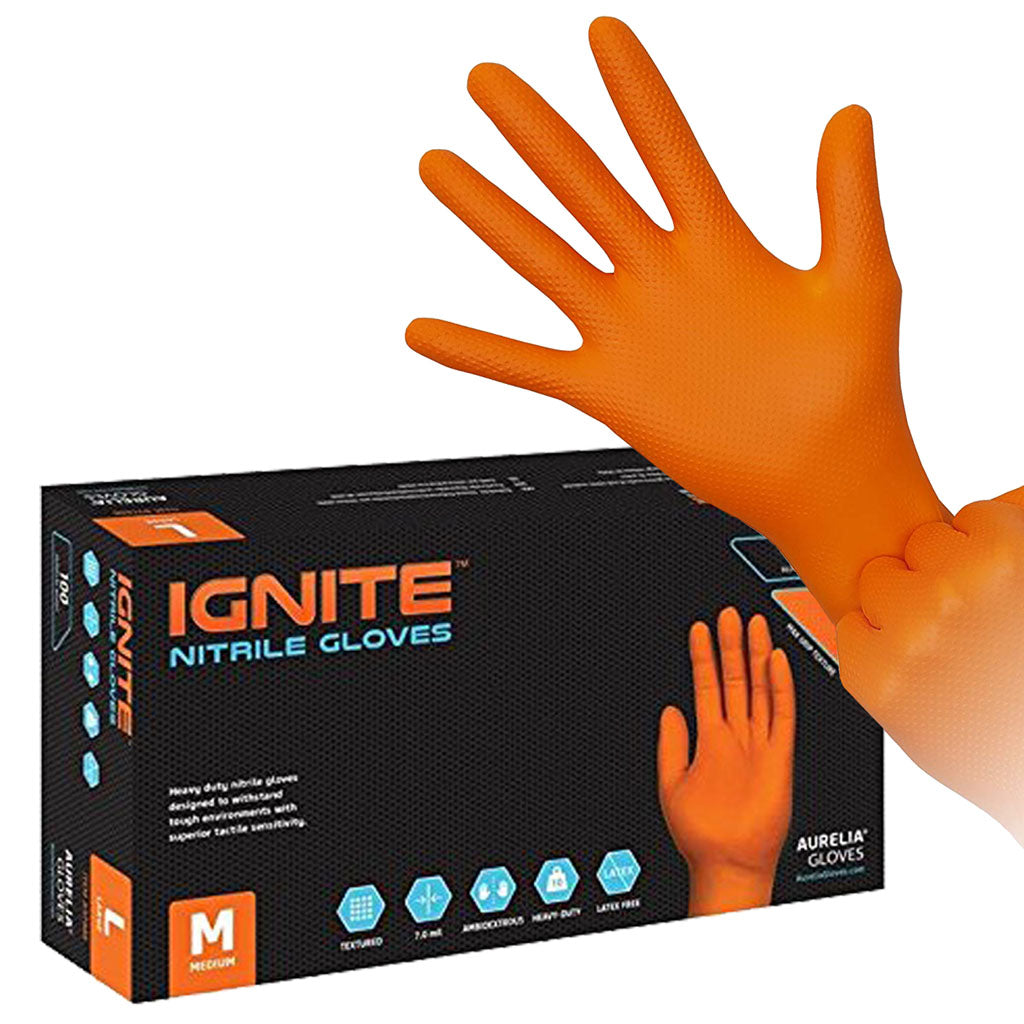 orange medical gloves