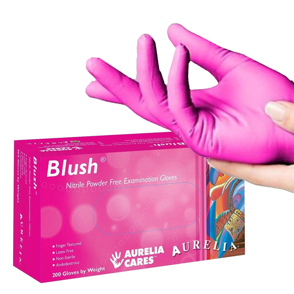 blush pink nitrile gloves