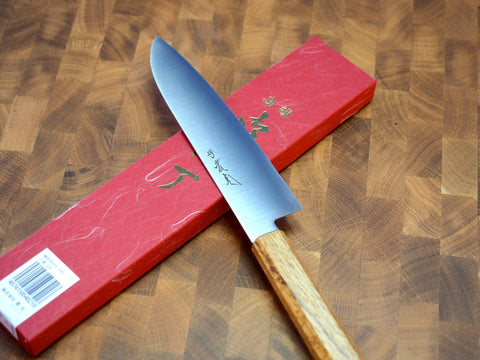 Sakai Jikko Mille-Feuille Santoku Knife Damascus with Hammered Finis -  Kaz's Knife and Kitchenware