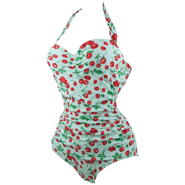 Cocoship 50s Retro Vintage Flora Print White Polka One Piece Swimwear ...