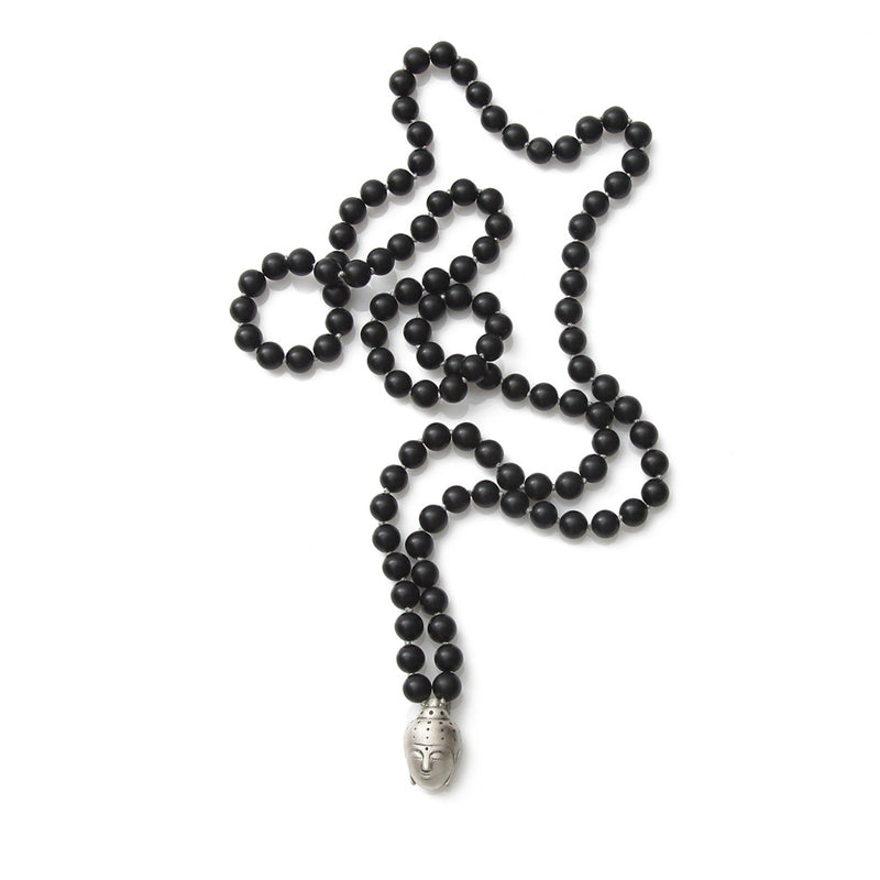 Onyx Mala Beads Silver Buddha Pendant