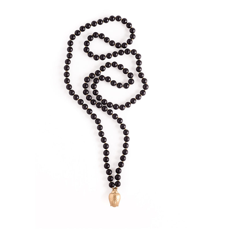 Onyx Mala Beads Gold Buddha Pendant