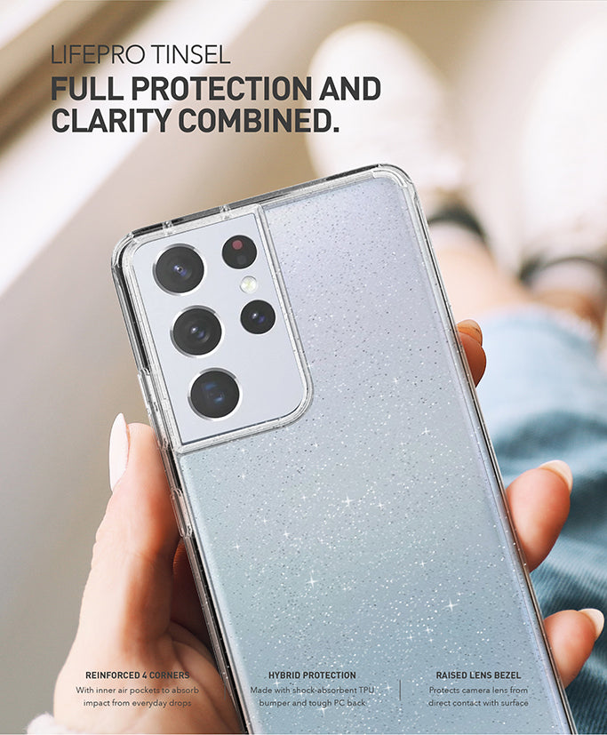 UNIQ LifePro Tinsel Hybrid Clear Glitter Case for Samsung S21, S21 Plus, S21 Ultra