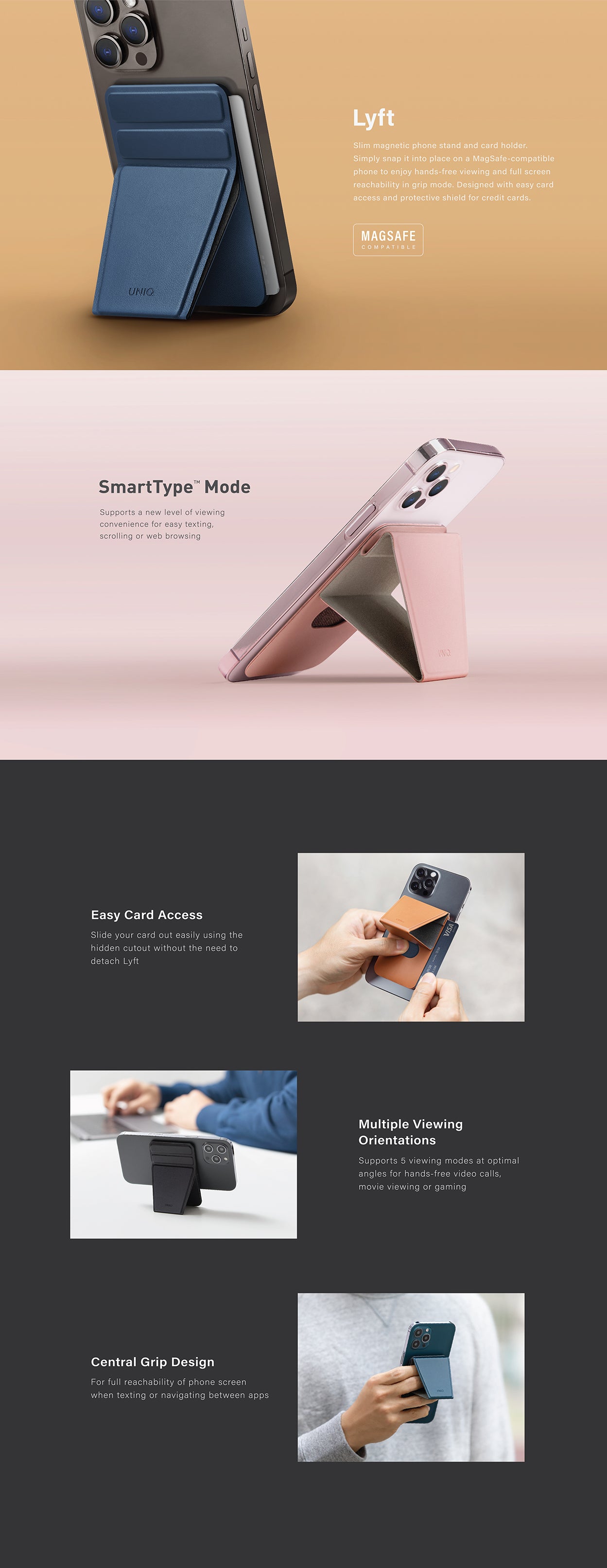 UNIQ Lyft Magnetic Stand/ Grip and Card Holder for iPhone 12 and 13. Compatible with MagSafe
