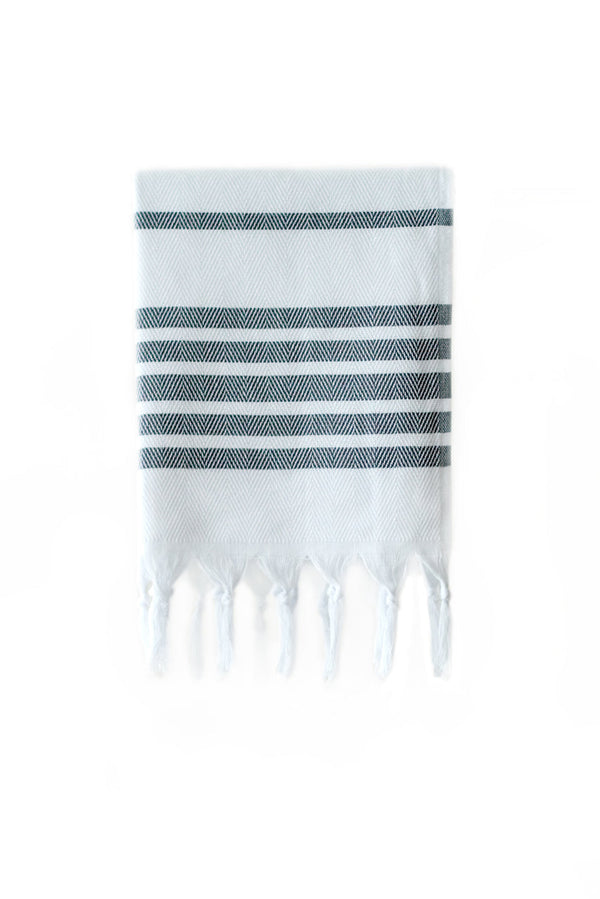 Herringbone White & Dark Grey Turkish Hand Towel