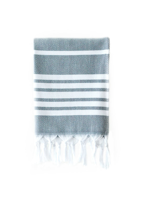 Herringbone Dark Grey & White Turkish Hand Towel