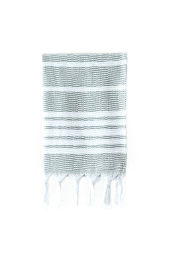 Herringbone Light Grey & White Turkish Hand Towel