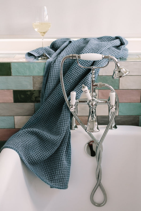 Waffle Weave Petrol Blue Turkish Towel