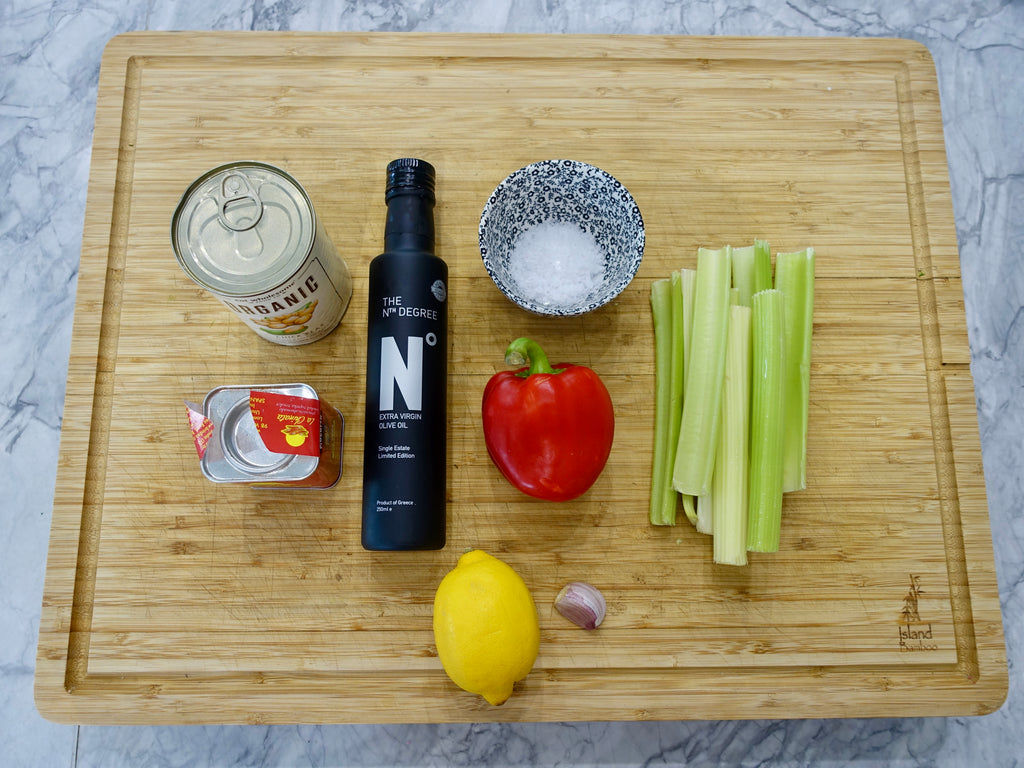 Donna's Hummus with Roasted Pepper and Celery Sticks Recipe