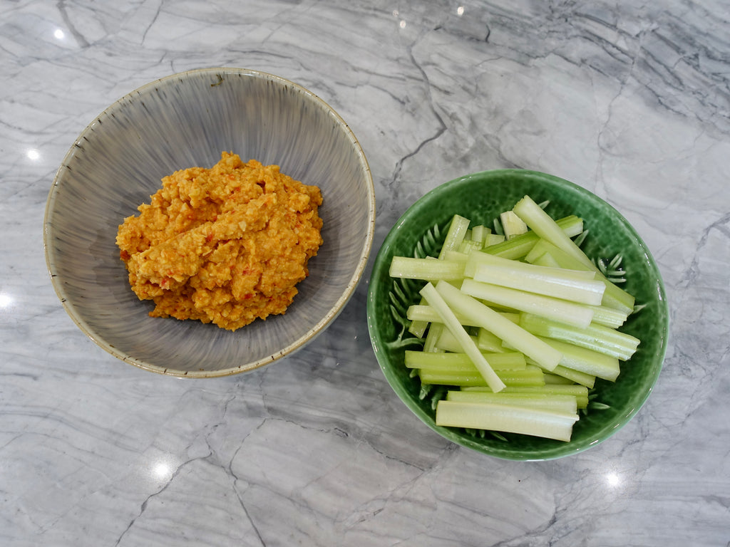 Donna's Hummus with Roasted Pepper and Celery Sticks Recipe