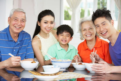 family eating together with kids