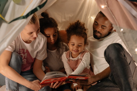 multicultural family boook reading
