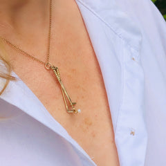 1973 Gold & Pearl Golf Clubs Necklace