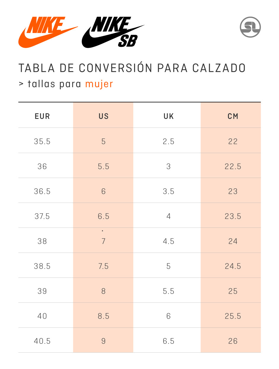 tallas de tenis nike