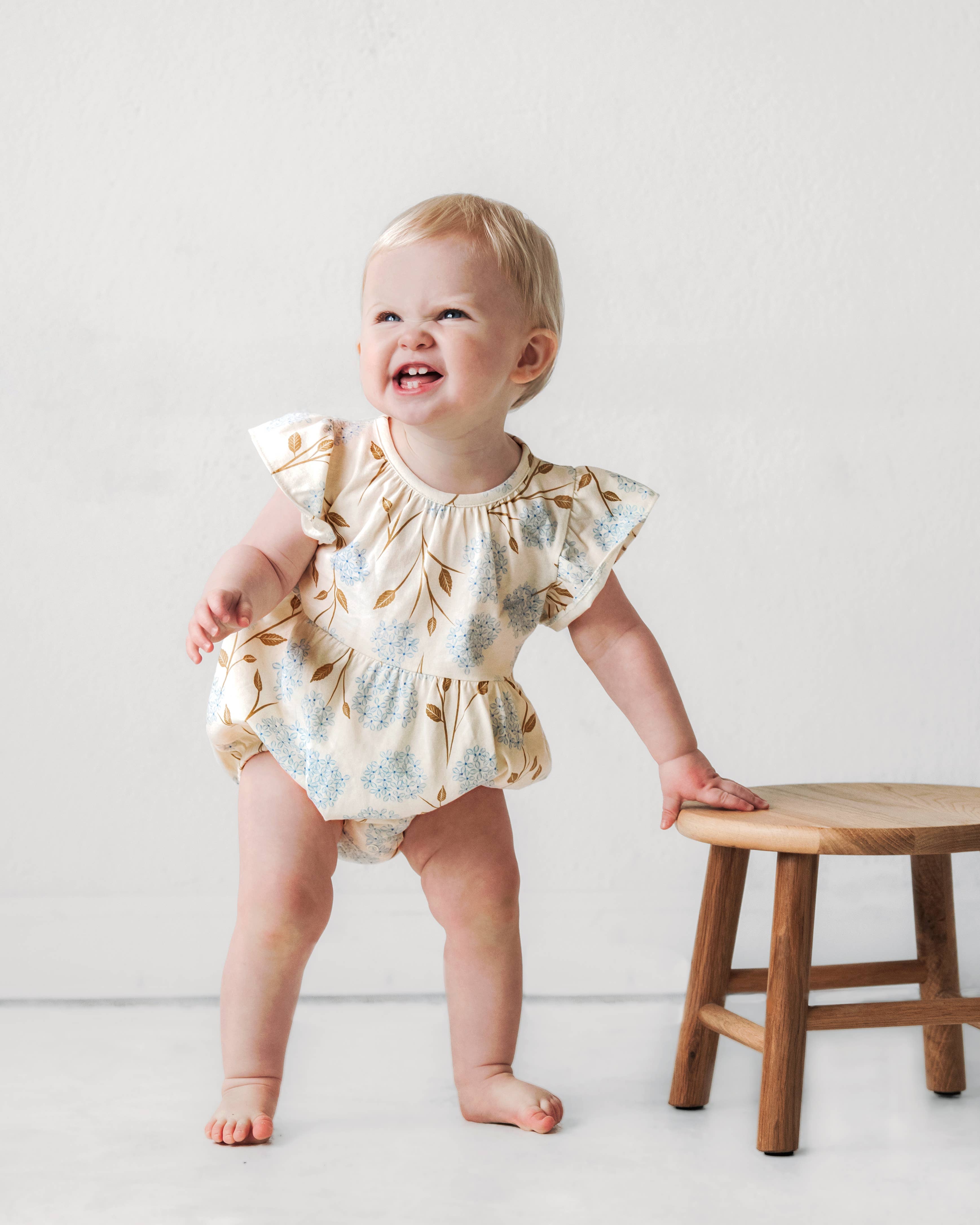 Flutter Sleeve Short Romper | Hydrangea