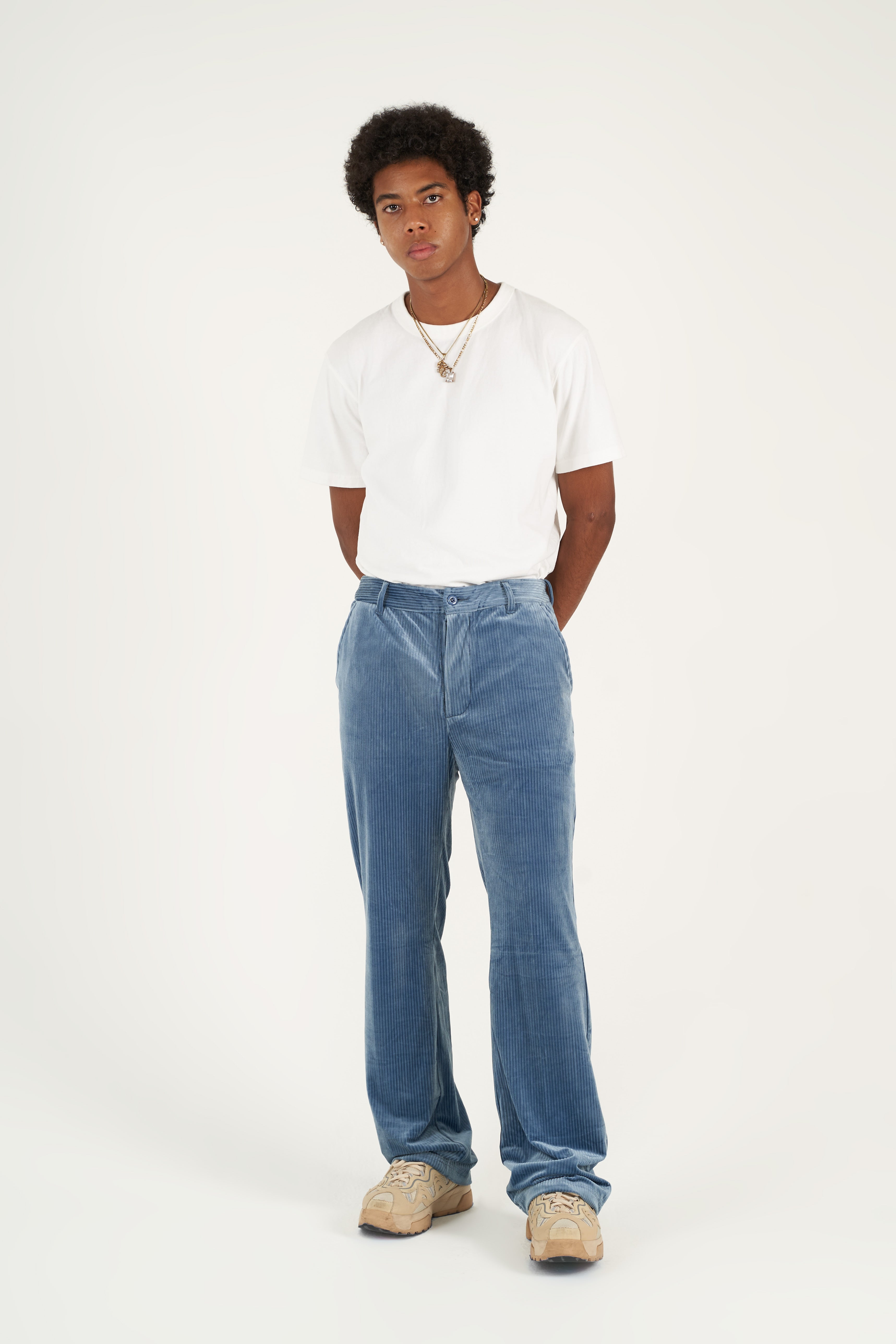 Riviera Blue Corduroy Flared Trousers – Y.T.G.