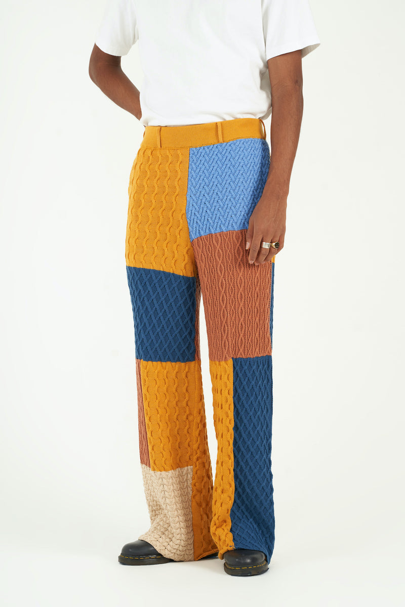 Patchwork Textured Cable Knit Flared Trousers Y.T.G.