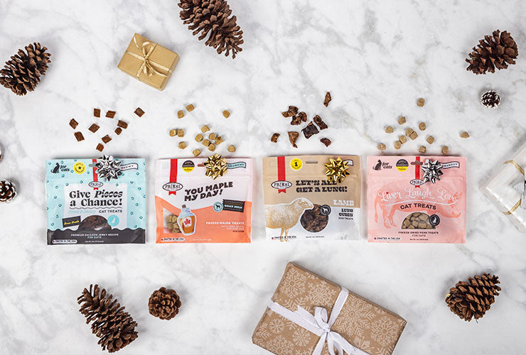 Selection of Primal treats make a great holiday gift for your pet