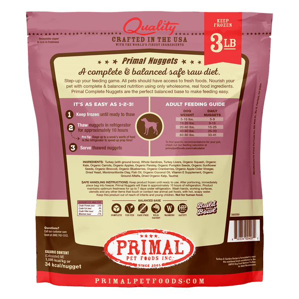 Canine Raw Frozen Nuggets - Turkey & Sardine | Primal Pet Foods