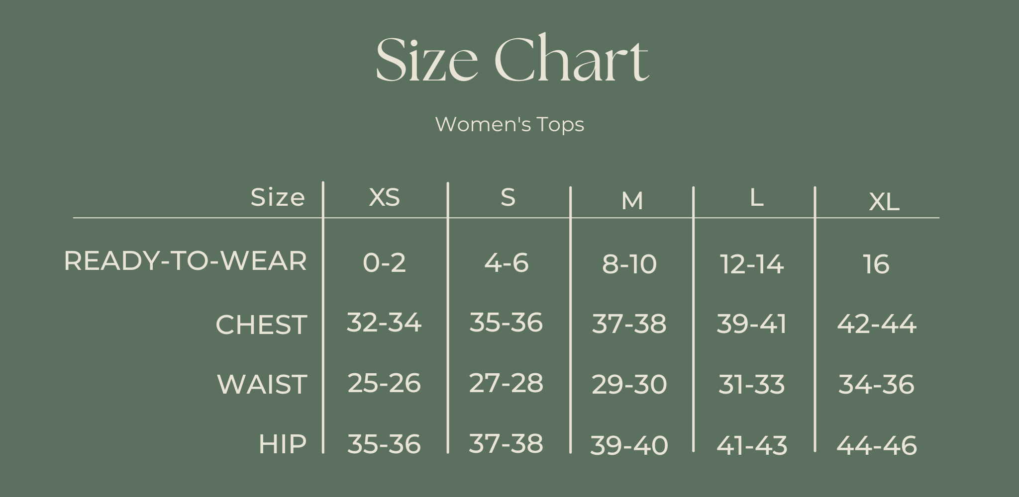 Womens Top Size Chart - 11/8/2022