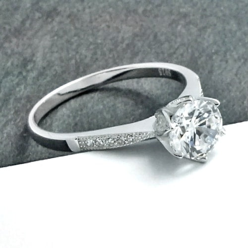 Fancy CZ Flower Sterling Silver Ring 