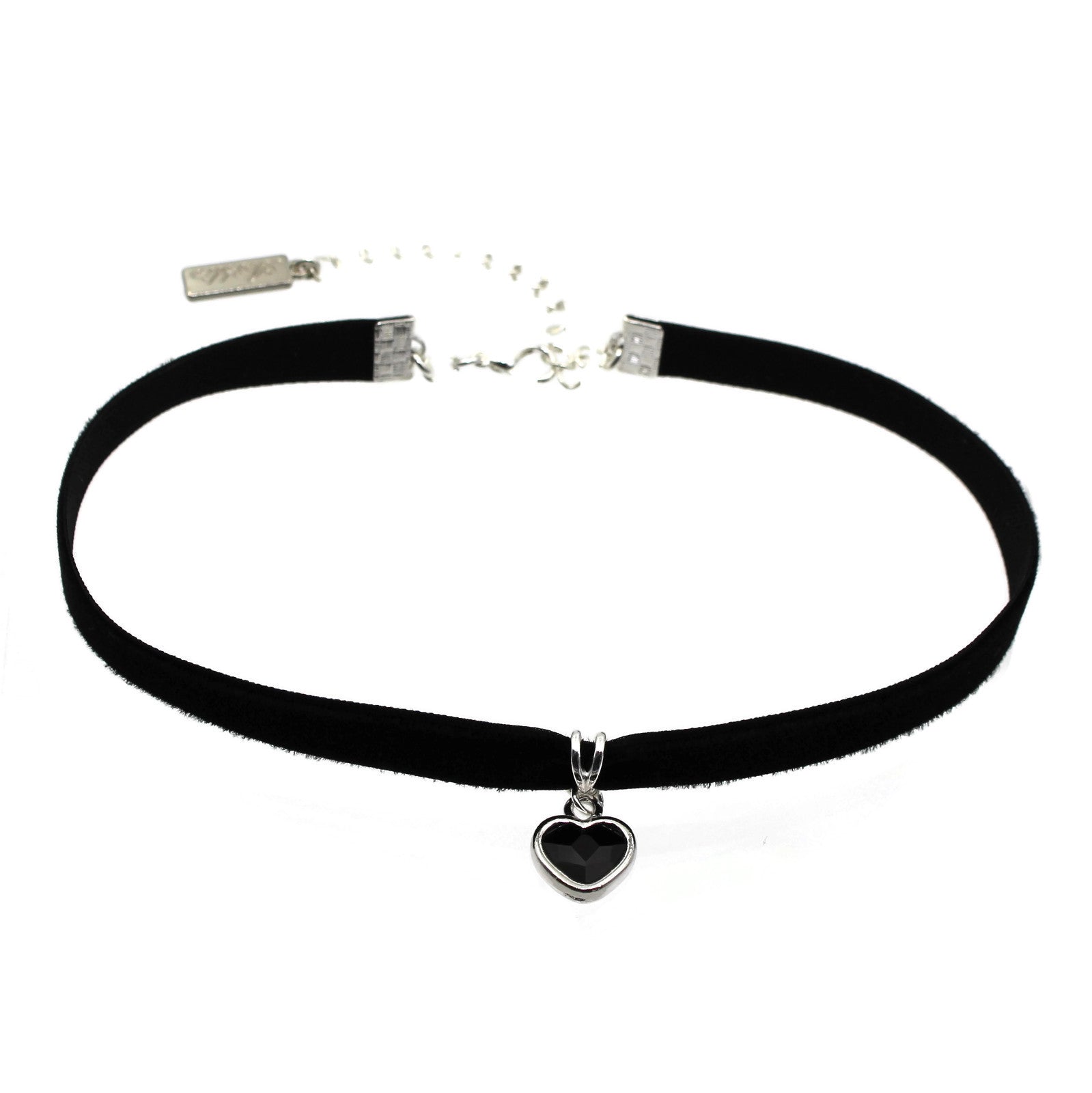 Jet Crystal Heart Pendant Velvet Choker