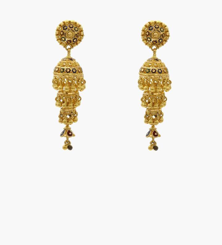South Indian Gold Plated Jhumki Earring Ruby Green Stone ER3576