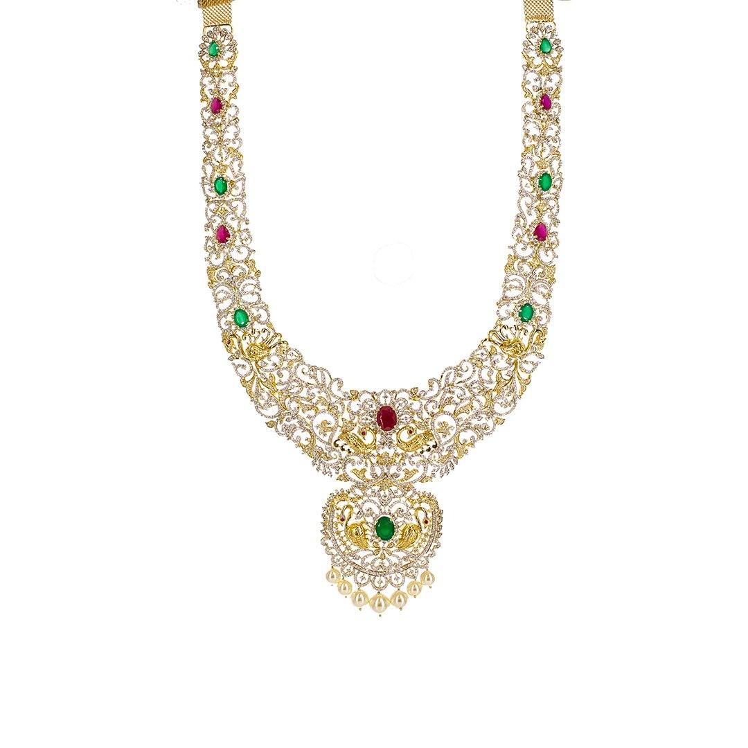 18K Yellow Gold, Ruby, and Diamond Necklace and Earring Set