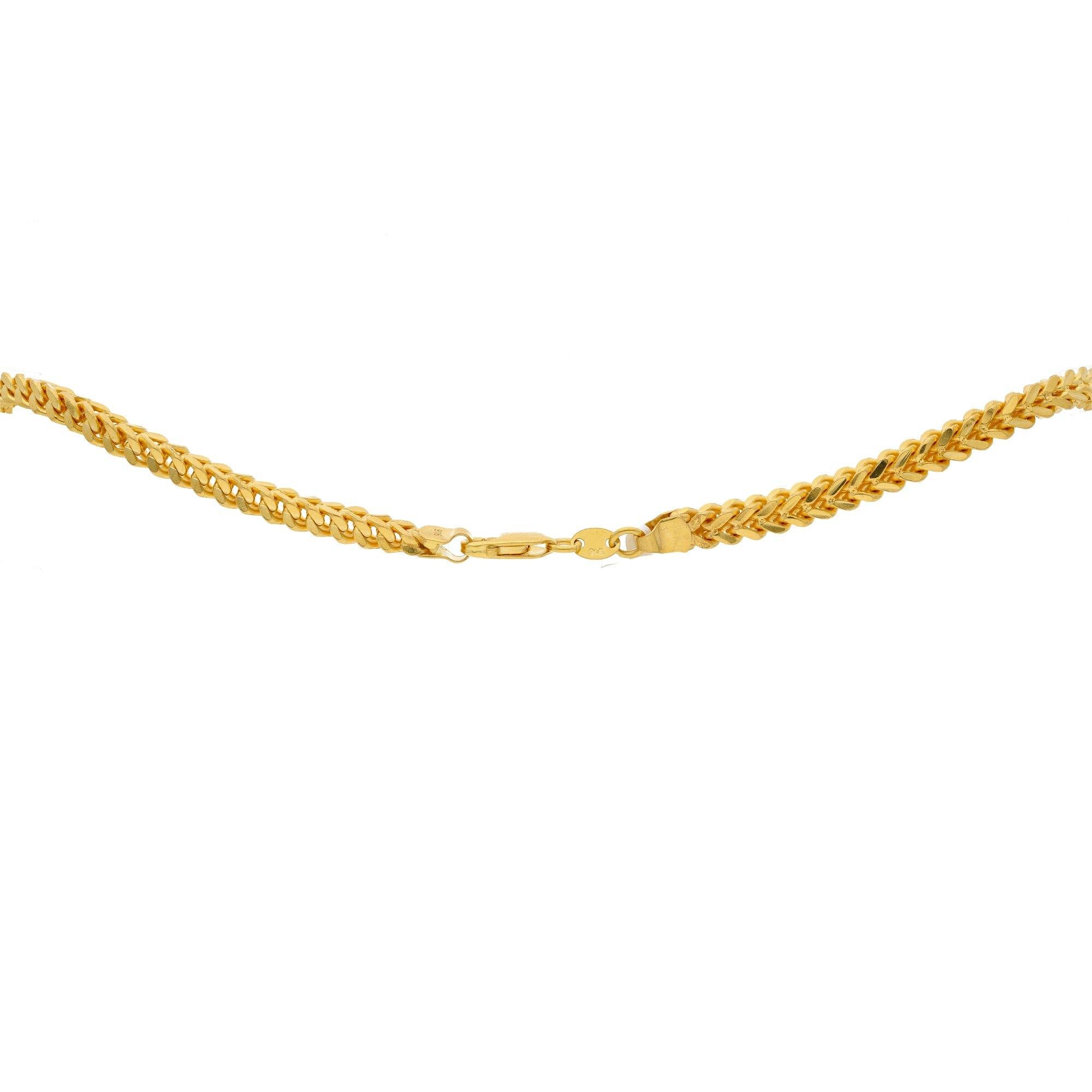 22K Yellow Gold Rounded Wheat Link Chain, 100.9 grams
