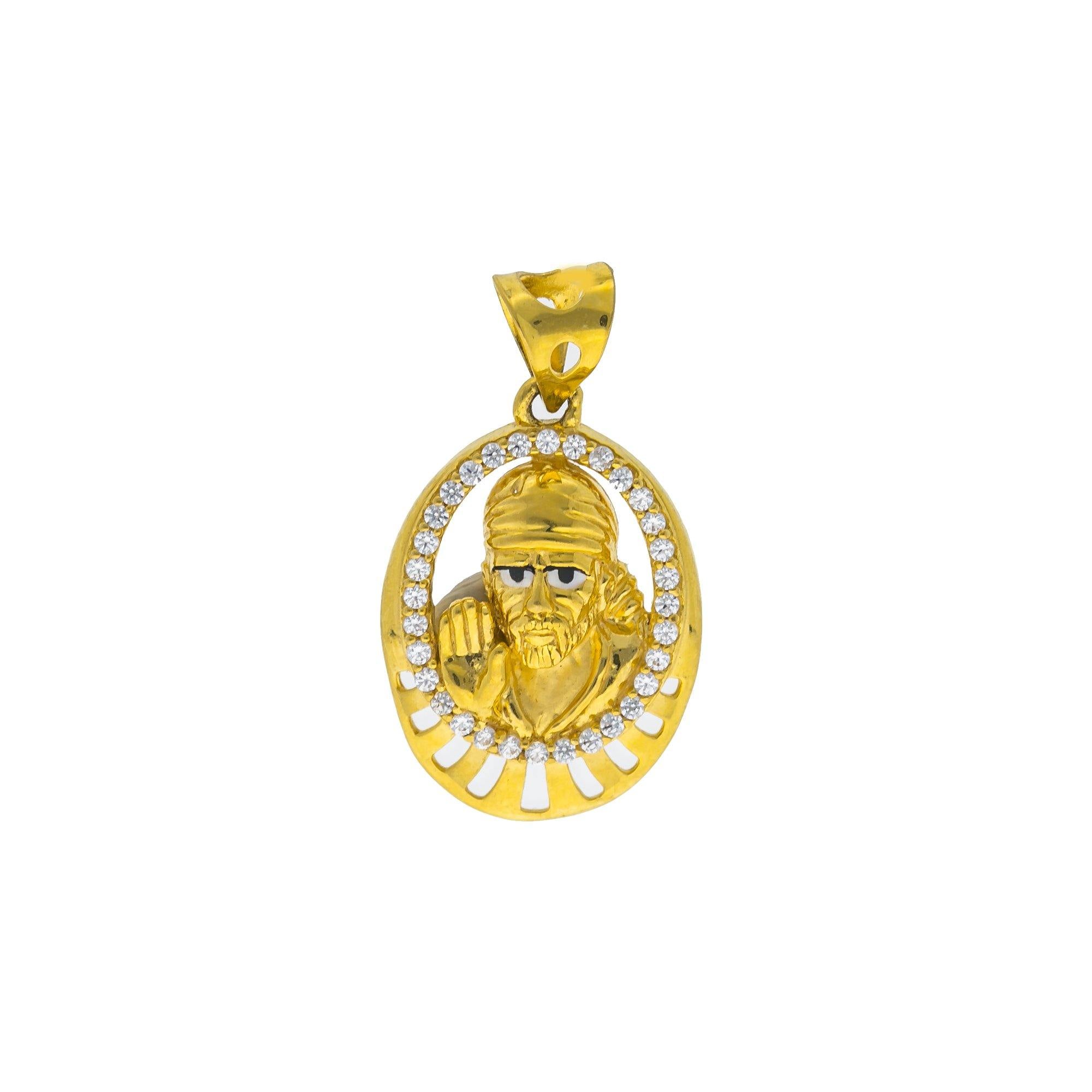 22k Yellow Gold Sai Baba Pendant W Cz Gemstone Frame Virani Jewelers