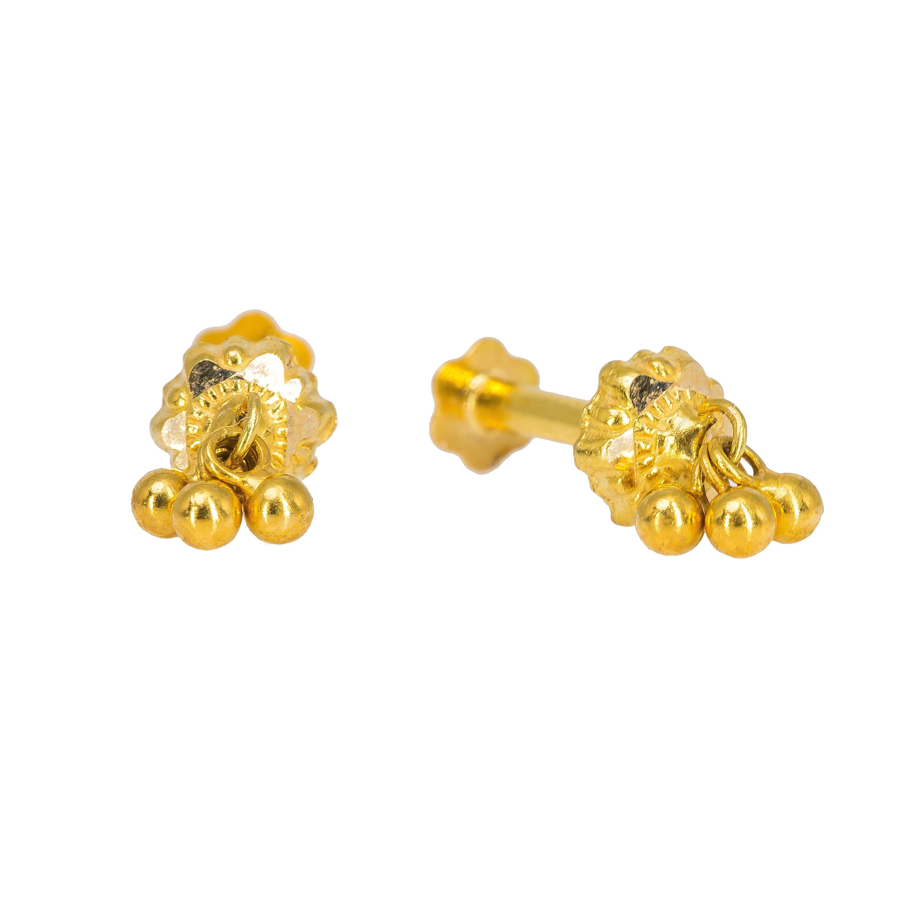 22K Yellow Gold Nose Pin W/ Gold Ball 